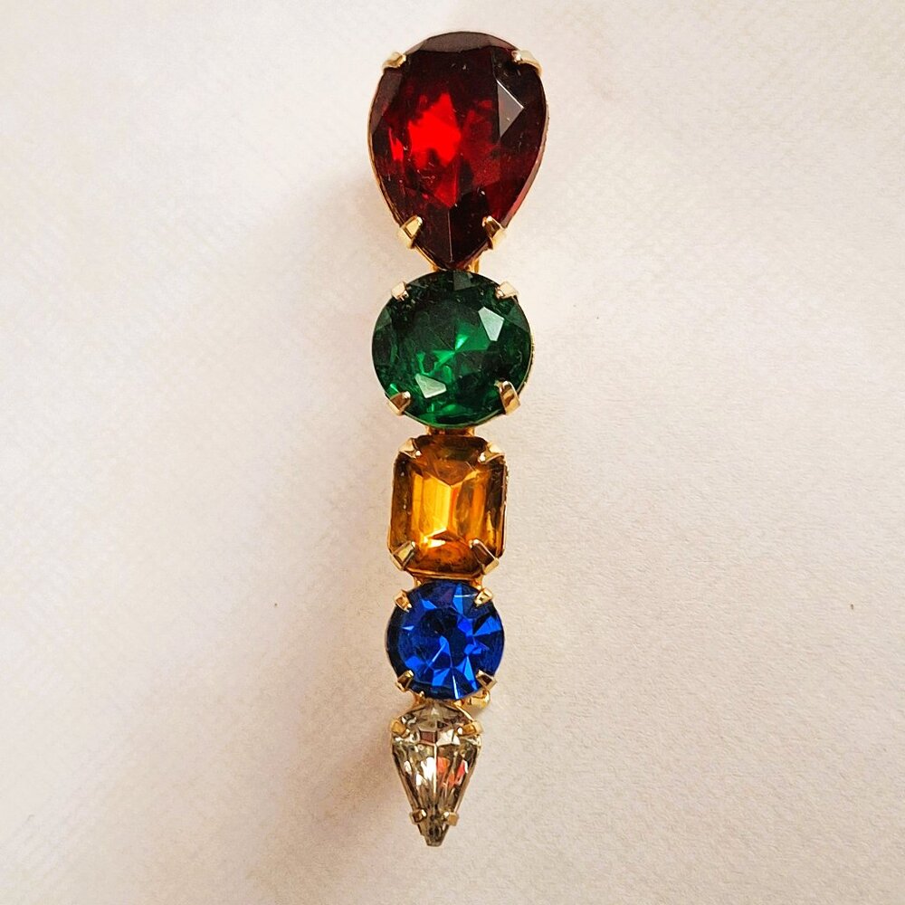 Vintage Multi-Color Rhinestones Gold Tone Brooch